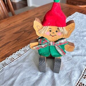 Vintage Wooden Elf Christmas Decoration